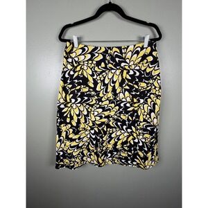 Cato Black Yellow Spring Floral Linen Blend Pencil Skirt Size 12 Lined Side Zip